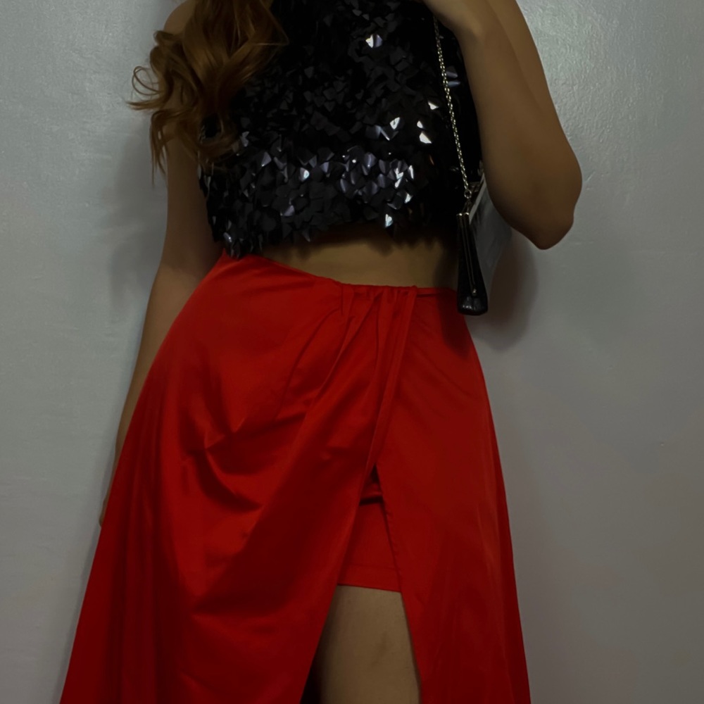 Red long skirt with shirt semi formal